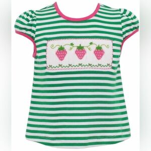 18 Month Velani Classics Green & White Striped Strawberry Applique Tee